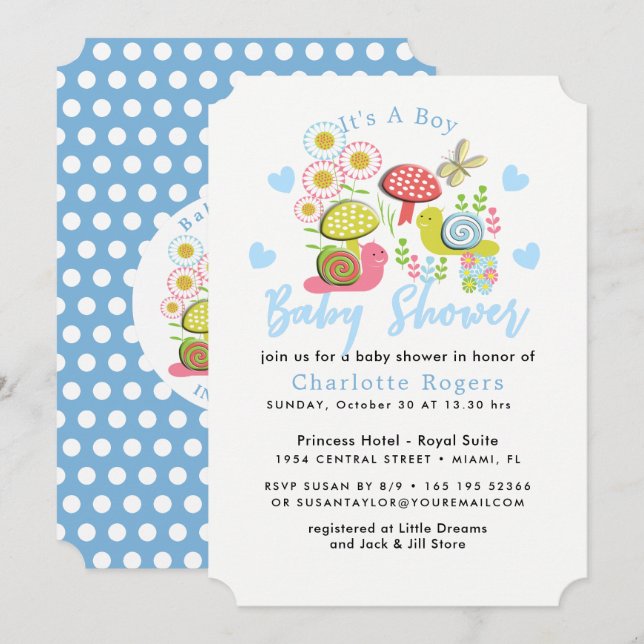 Invitation Whimsy Fairy Tale Spring Garden Baby Boy Shower (Devant / Derrière)