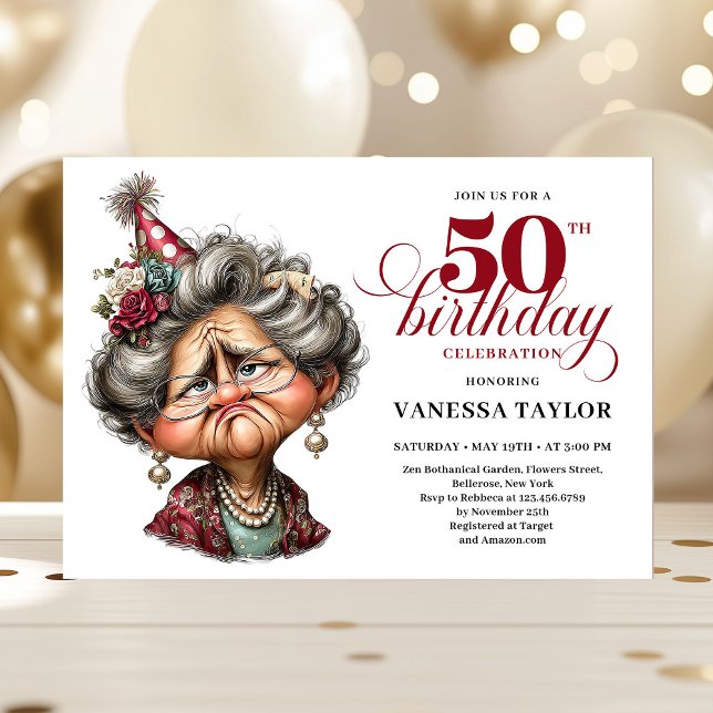Invitation Whimsy funny grumpy woman fifty party editable (Whimsy funny grumpy woman fifty party editable Invitation)