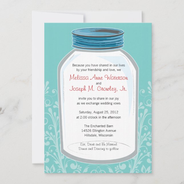 Invitation Whimsy Mason Jar Mariage (Devant)