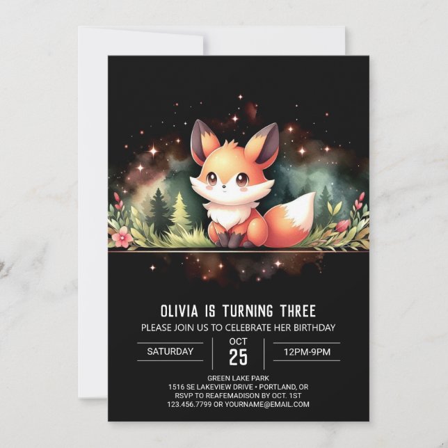Invitation Whimsy Woodland Fox Anniversaire numérique (Devant)