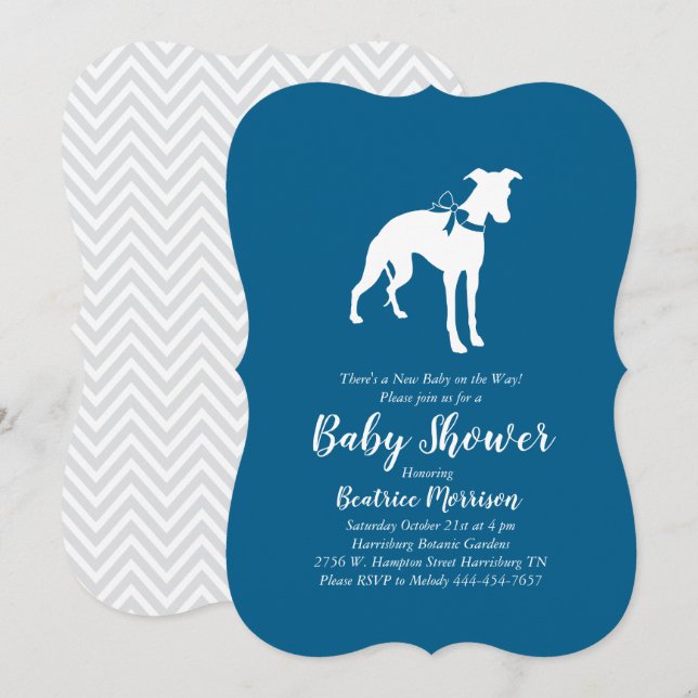 Invitation Whippet Chien Baby shower Garçon bleu (Devant / Derrière)