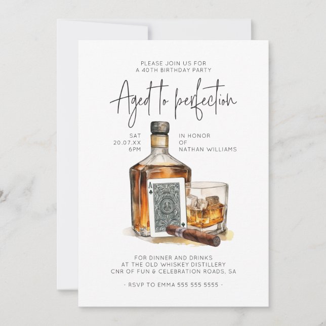 Invitation Whiskey Birday, Bar Cigar, Poker Night (Devant)