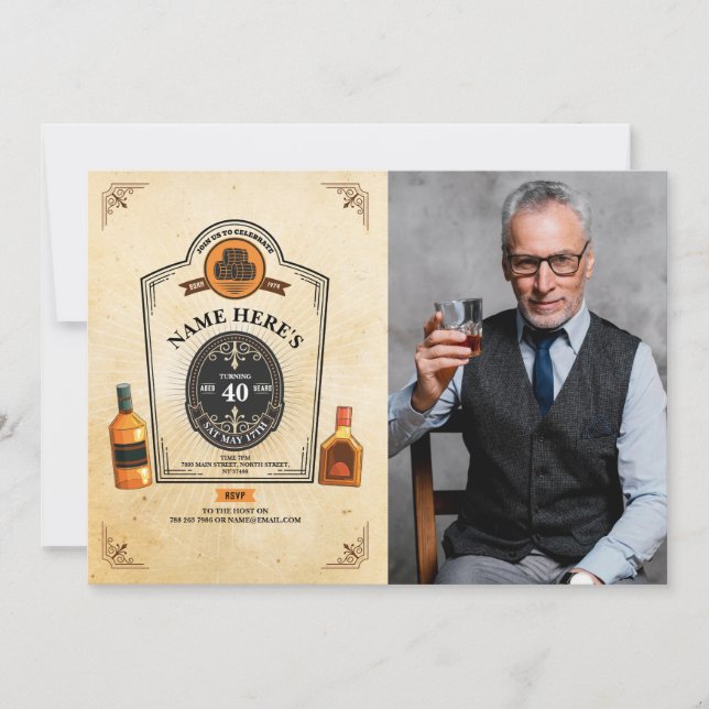 Invitation Whiskey Birthday Agé à Perfection Photo Mens (Devant)