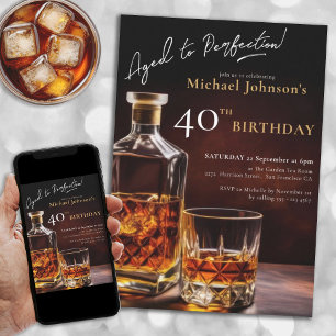 Invitation Whiskey Black Gold Elegant 40e fête d'anniversaire