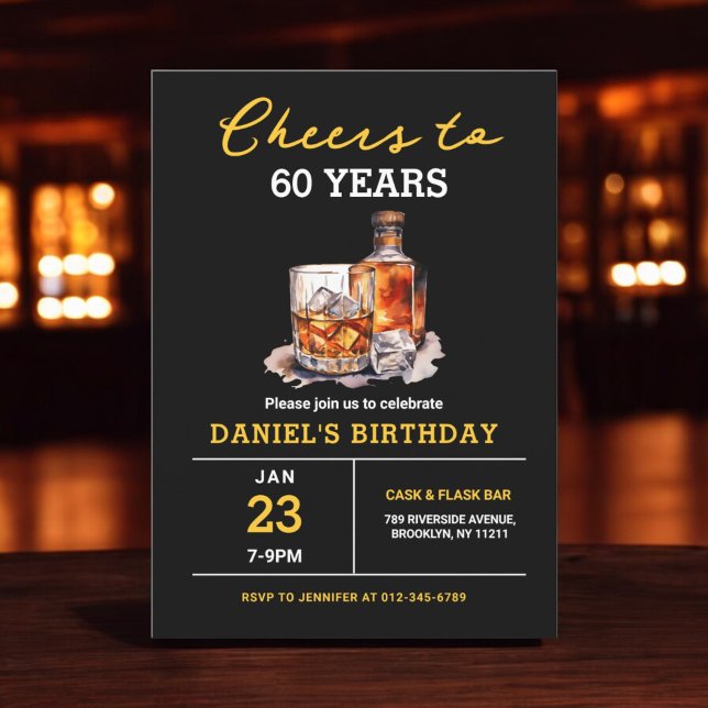 Invitation Whiskey Bourbon à 60 ans fête d'anniversaire (Créateur téléchargé)