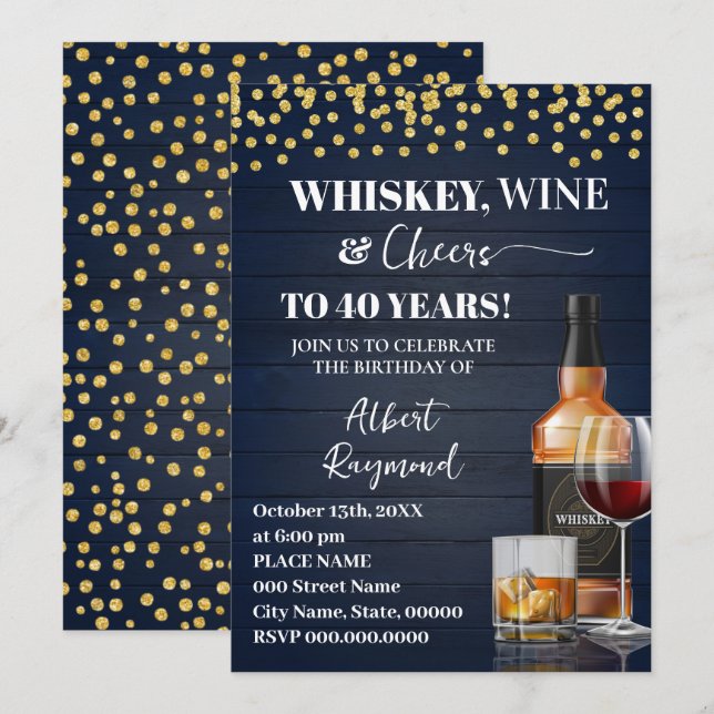 Invitation Whiskey & Cheers Adult Birthday Party (Devant / Derrière)