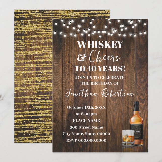 Invitation Whiskey & Cheers Western Adult Birthday Party (Devant / Derrière)