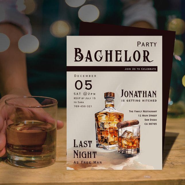 Invitation Whiskey Cigar Magazine Cover Bachelor Party (Whiskey Cigar Magazine Cover Bachelor Party Invitation)