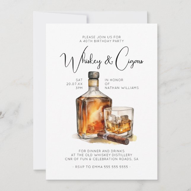 Invitation Whiskey & Cigars Anniversaire des hommes (Devant)