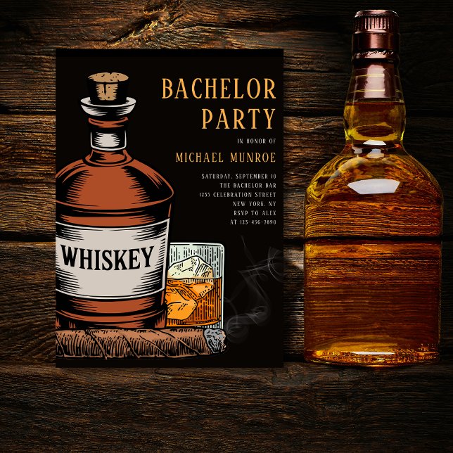 Invitation Whiskey et Cigars Black Bachelor Party (Créateur téléchargé)