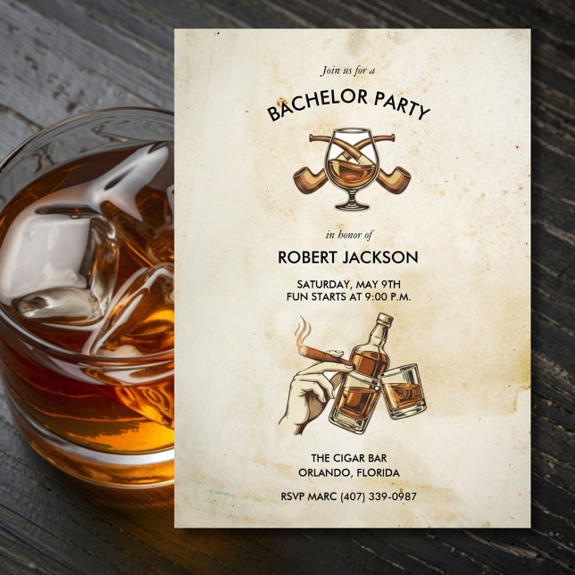 Invitation Whiskey Night Groom Bachelor Party Invite (Whiskey Night Groom Bachelor Party Invite)