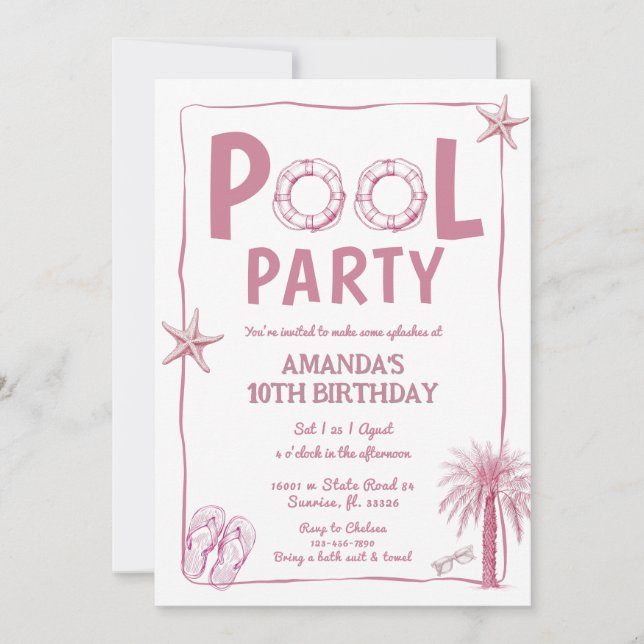 Invitation Whismical Summer Pool Party Anniversaire Invitatio (Devant)