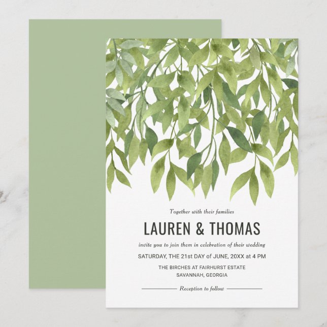 Invitation Whispering Willows Watercolor Mariage (Devant / Derrière)