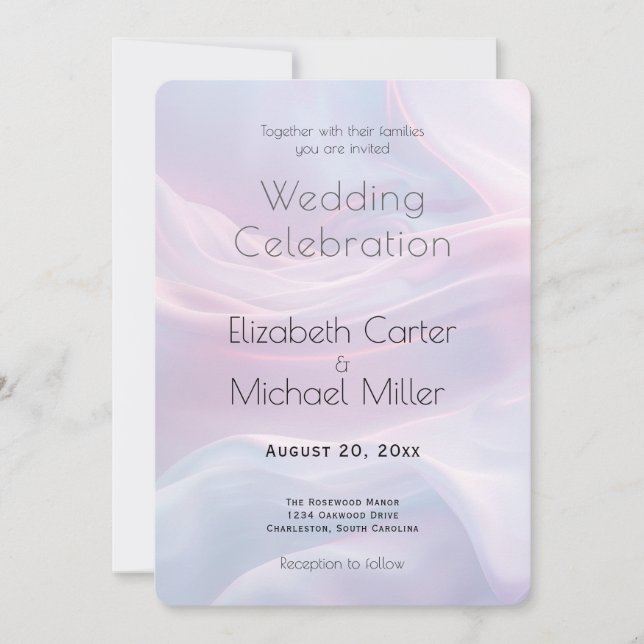 Invitation Whispers of Silk Dreamy Pastel Iridescent Wedding (Devant)
