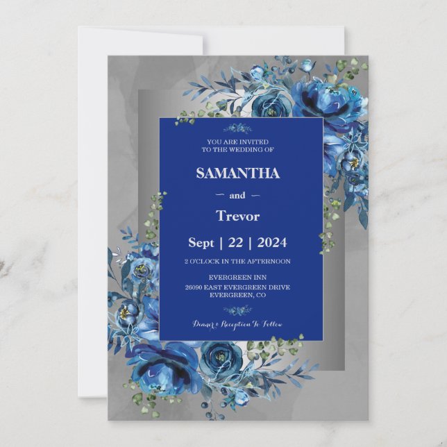 Invitation Whispers of Silver, Blooms of Blue Mariage Palette (Devant)
