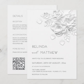 Invitation White 3D Flowers All-In-One Casual Wedding 