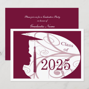 Invitation White and Burgundy Man 2025 Graduation Party