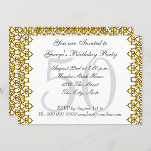 Invitation White and Gold 50th Birthday Party Blanc