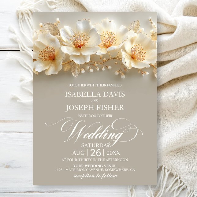 Invitation White and Gold Floral Wedding (Créateur téléchargé)