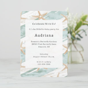 Invitation White Aqua Starfish Beach Anniversaire