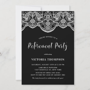 Invitation White Brocade Lace Black Retraite Party