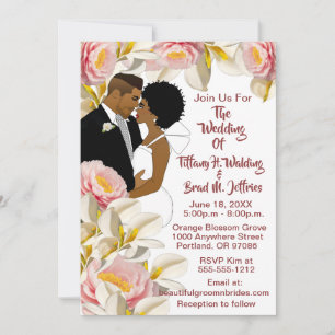 Invitation White Calla Lily & Peony Mariage afro-américain