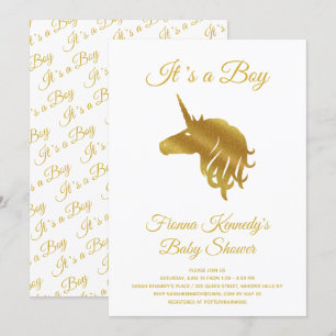 Invitation White C'est un garçon Unicorn Baby shower Invitati