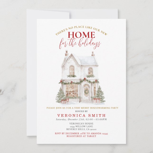Invitation White Christmas Housewarming Party New Home (Devant)