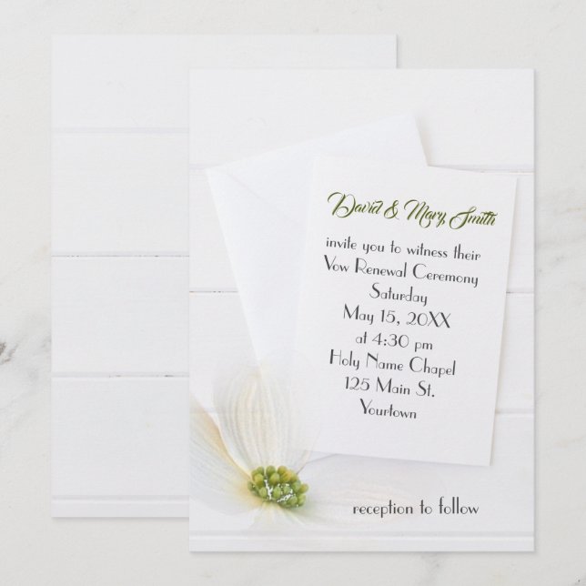 Invitation White Cosmos On Wood Vow Renewal (Devant / Derrière)