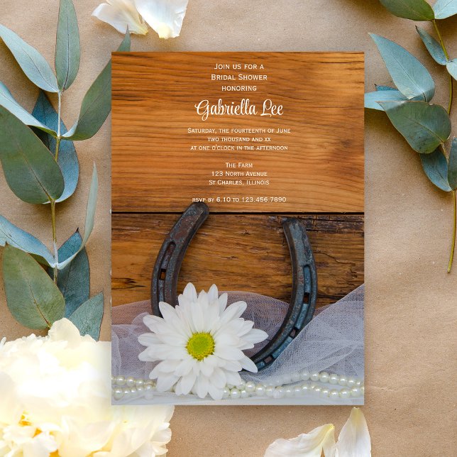 Invitation White Daisy et Horseshoe Fête des mariées occident (Créateur téléchargé)