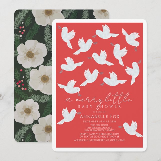 Invitation White Dove Olive Branch Joyeux petit Baby shower (Devant / Derrière)