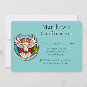 Invitation White Dove Turquoise Blue Confirmation Célébration