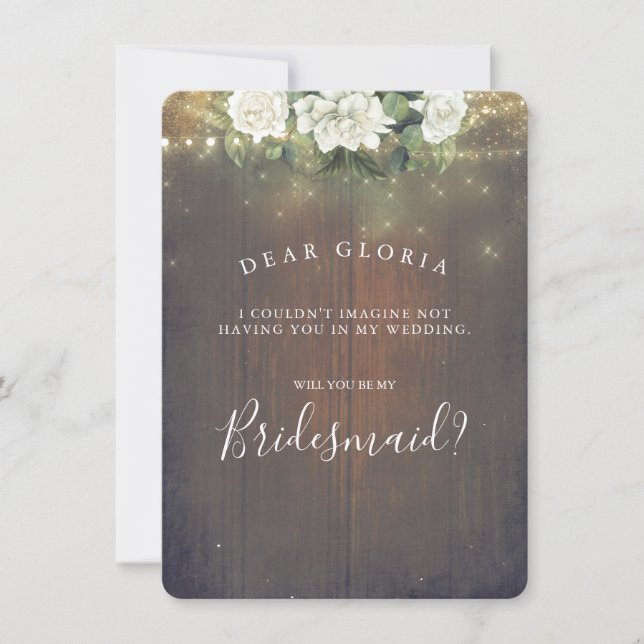 Invitation White Floral Rustic Country Bridesmaid Proposition (Devant)