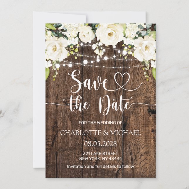 Invitation White Floral Save the Date Wedding (Devant)