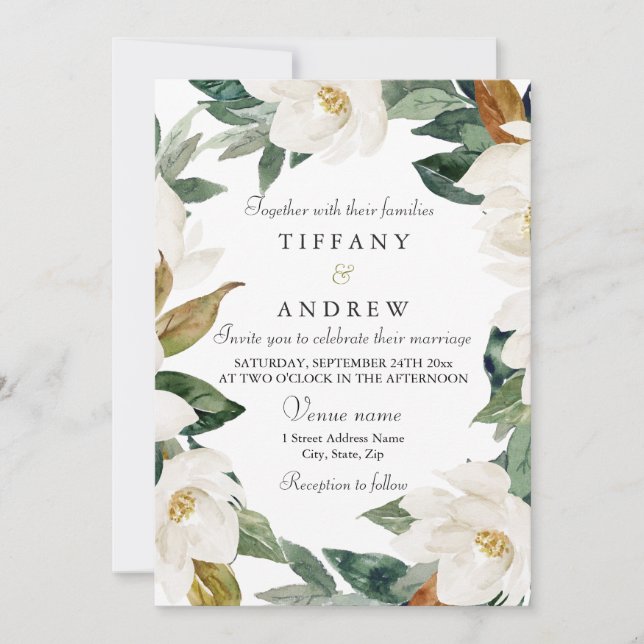 Invitation White Floral Wreath Élégant printemps floral maria (Devant)