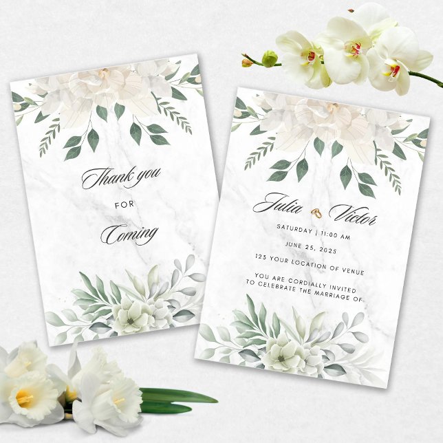 Invitation White Flower design Wedding Invition (Créateur téléchargé)