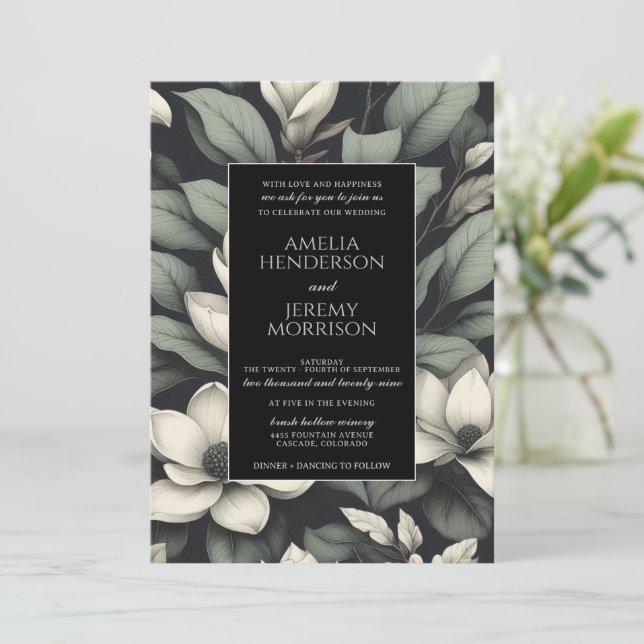 Invitation White Flowers and Greenery QR Wedding (Debout devant)