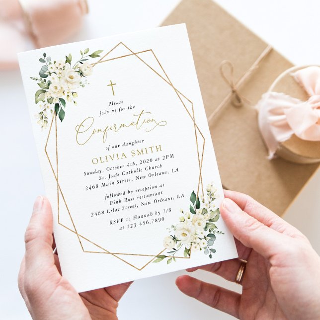 Invitation White Flowers, Cream Flowers, Boho, Confirmation (Créateur téléchargé)