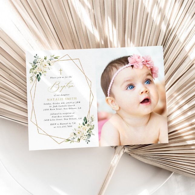 Invitation White Flowers, Cream Flowers, Boho, Floral Baptism (Créateur téléchargé)