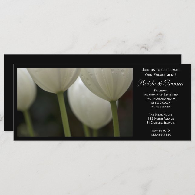 Invitation White Garden Tulips Spring Engagement Party (Devant / Derrière)