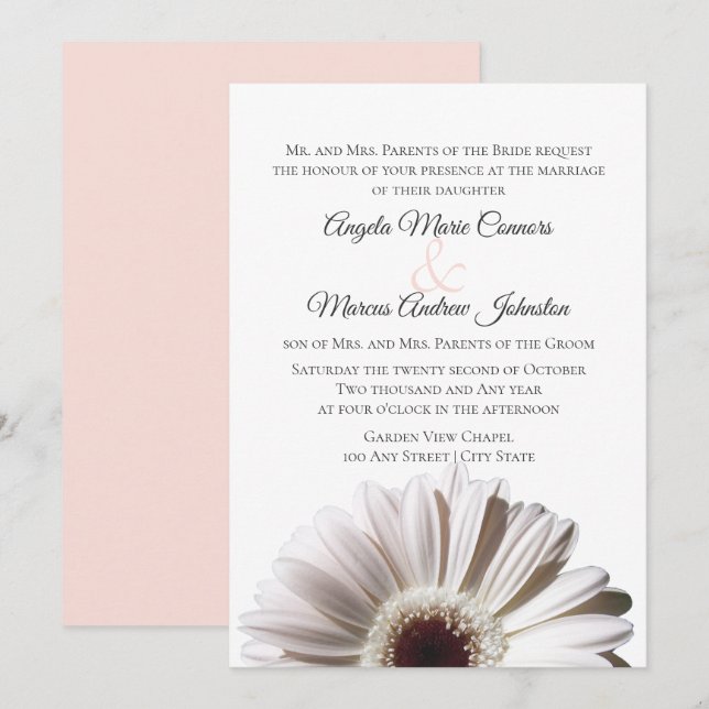 Invitation White Gerbera Mariage Daisy (Devant / Derrière)