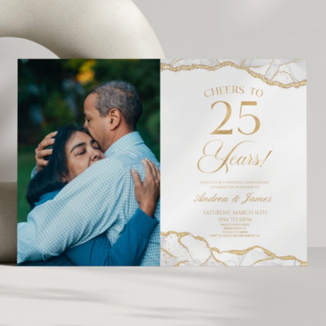 Invitation White Gold Agate 25e fête Mariage Anniversaire (Créateur téléchargé)
