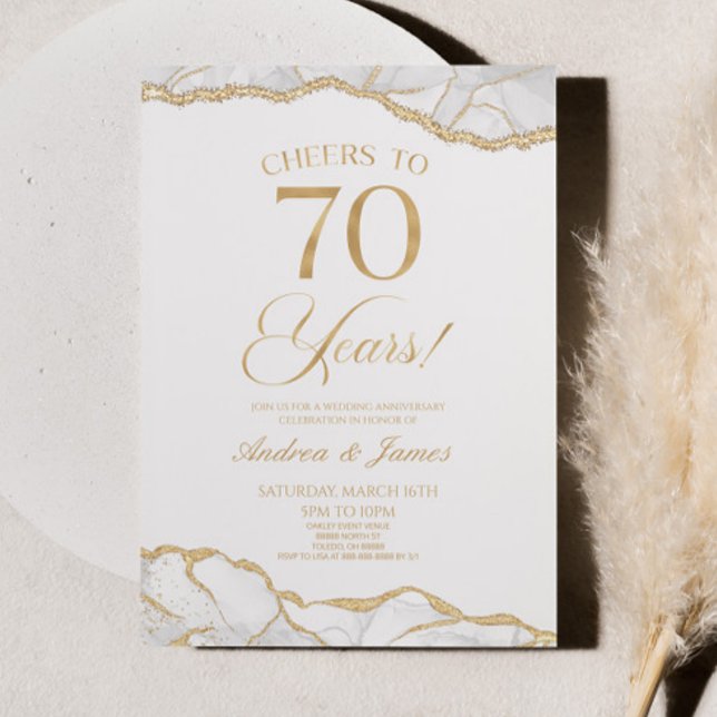 Invitation White Gold Agate 70e fête Mariage Anniversaire (Créateur téléchargé)