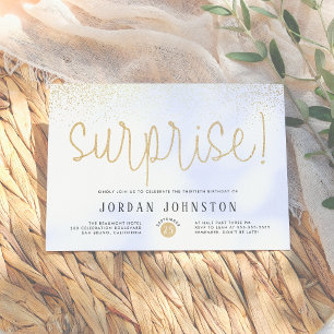 Invitation White & Gold Chic Script Surprise fête d'anniversa