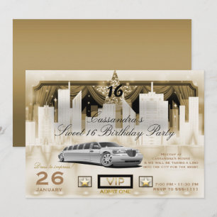 Invitation White Gold City Night Lights Limo fête d'anniversa