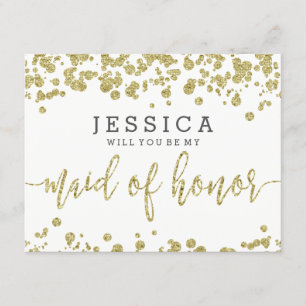 Invitation White & Gold Confetti Serez-vous ma femme d'honneu