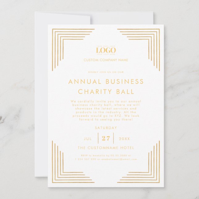 Invitation White Gold Custom Logo Business Event Dinner Party (Devant)