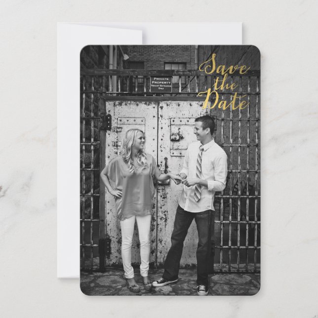 Invitation White & Gold Enregistrer la date Cursive Typograph (Devant)