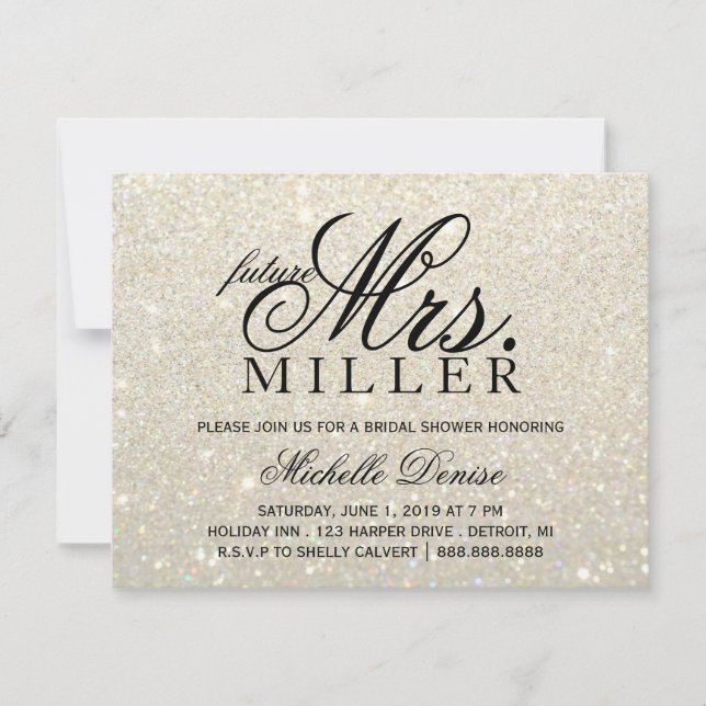 Invitation - White Gold Glit Fab futur Mme Bridal  (Devant)