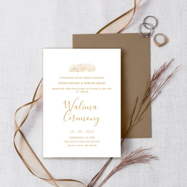 Invitation White Gold Minimal Script Walima Cérémonie musulma (Créateur téléchargé)